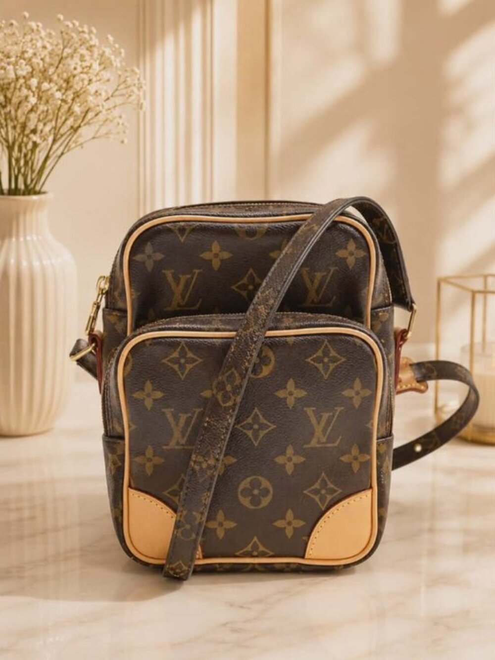 Authentic Louis Vuitton Amazone Monogram Crossbody Bag Vintage LV Brown